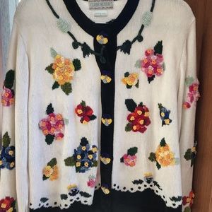 Claire Murray Velour Floral Pansy Cardigan Sweater